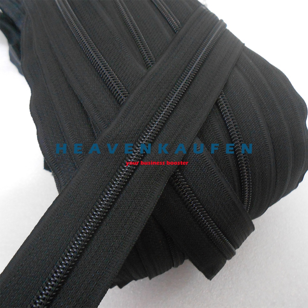 Resleting Zipper Longchain YEE Coil Nilon Gigi Halus No 5 Warna Hitam Meteran