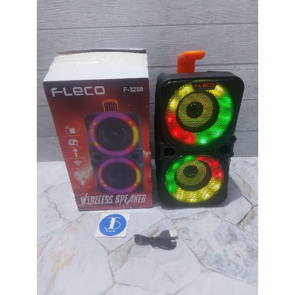 Speaker Bluetooth Double Speaker Bass Mp3 USB Player Fleco F 3288