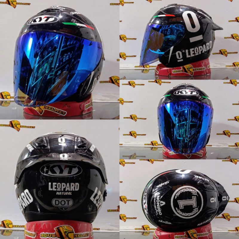 Helm KYT KYOTO R SOLID WHITE Original modif (PAKET GANTENG)-BK GLOSY/LEOPARD/blu