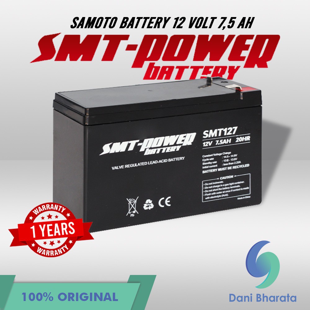 BATTERY VRLA (Valve Regulated Lead Acid) / SLA (Sealed Lead Acid) SMT 12V 7,5AH