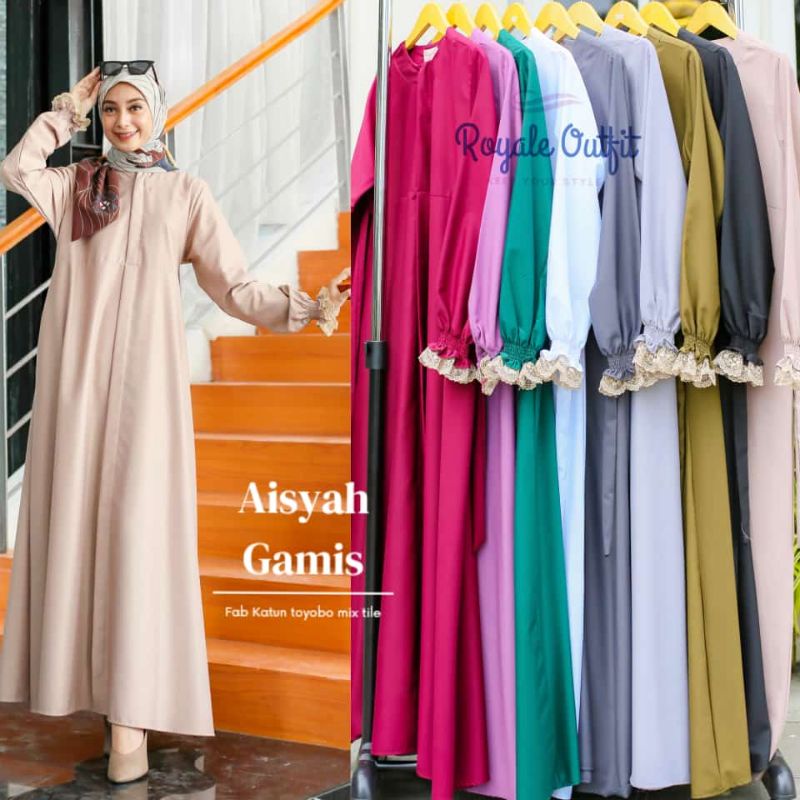 Aisyah|gamis s-xxxl polos|gamis toyobo|gamis busui|gamis abaya|ori royale