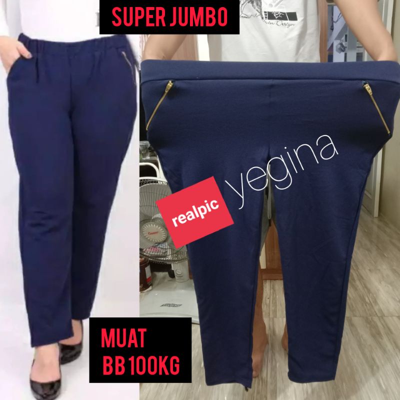 LUNA PANTS SUPER JUMBO ZIPPER RESLETING  XXL fit XXXXXXL . Celana Panjang Katun Zipper Jumbo yegina