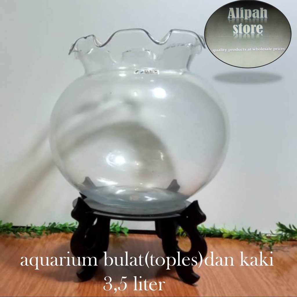 Aquarium Bulat kaca /Aquarium Hias - 3L plus kaki