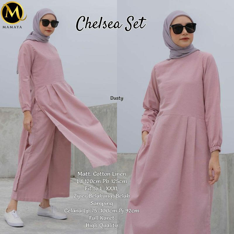 Chelsea set setelan katun linen tunik dan kulot jumbo ld 120 XXL
