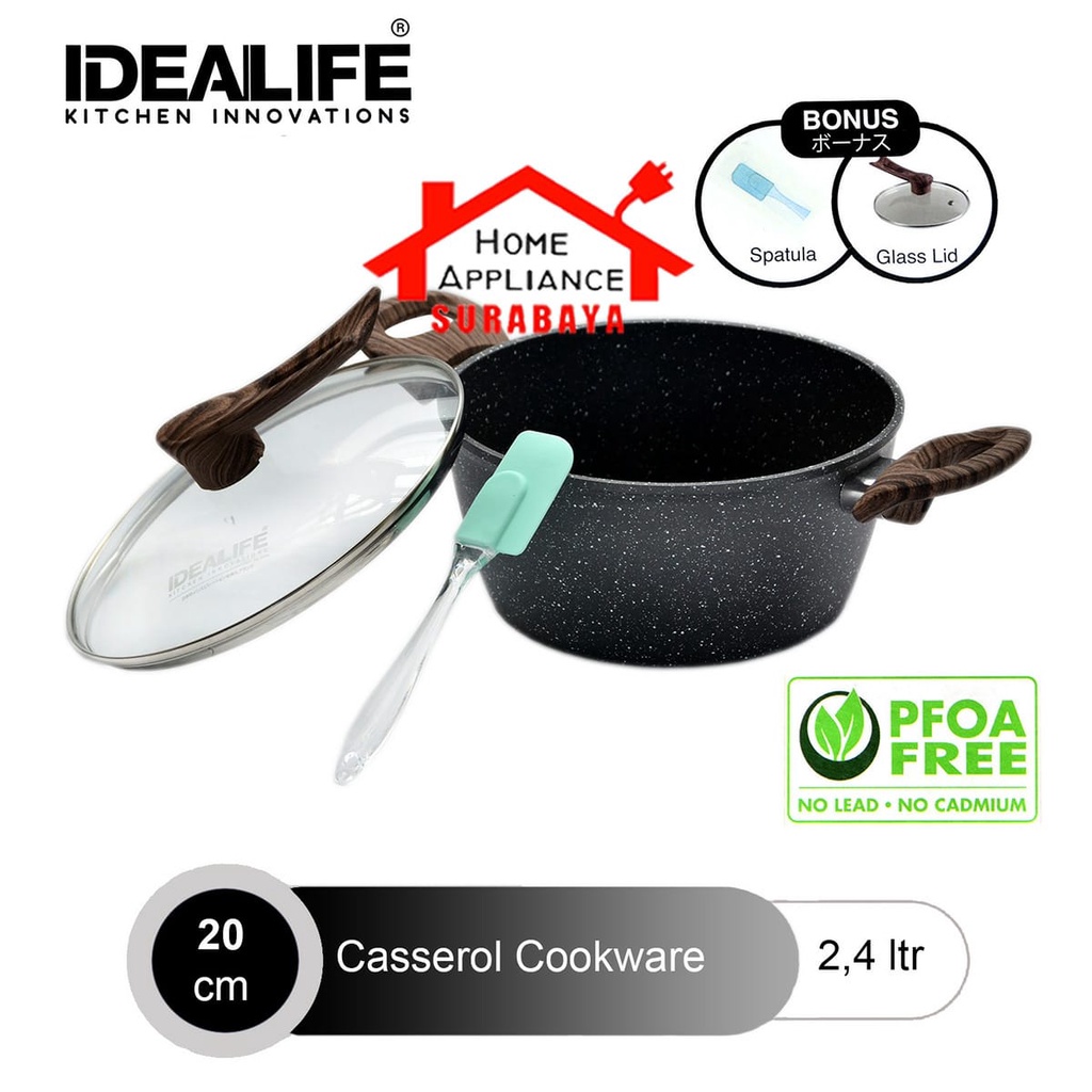 IDEALIFE Cookware - Panci Casserole Marble Granite 20CM IL-20CR / 24CM IL-24CR