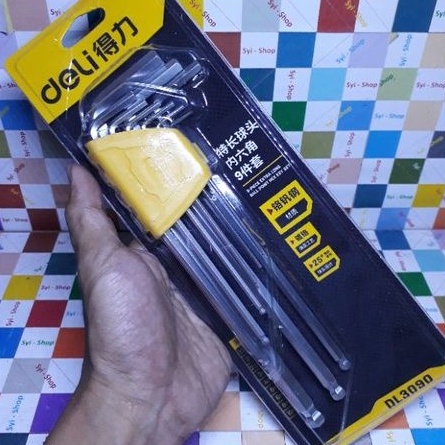 Kunci L Panjang Chrome Vanadium DELI  EXTRA LONG BALL POINT HEX KEY SET 9 Pcs