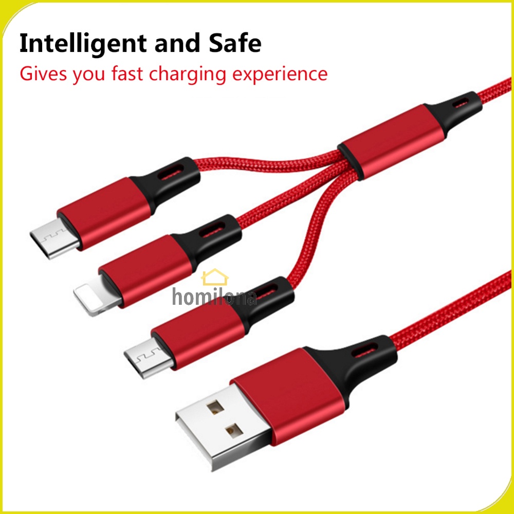 Kabel Charger 3in1 Micro USB + Lightning + USB Type C 1.2 m - US186 - Black