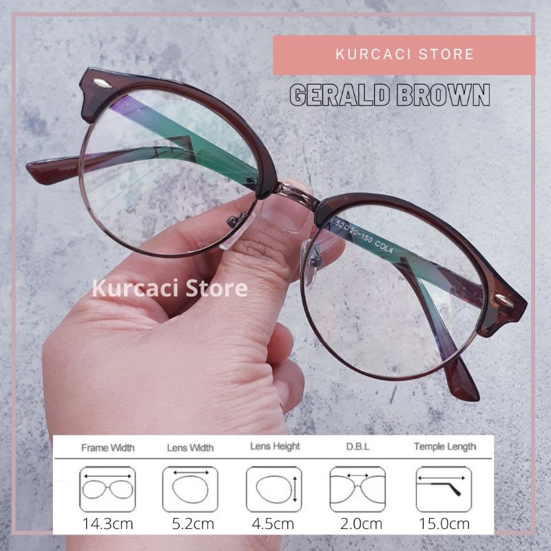 Frame Kacamata Gerald Setengah Bingkai Half Frame Pria Wanita Fashion Branded Bisa Pasang Minus