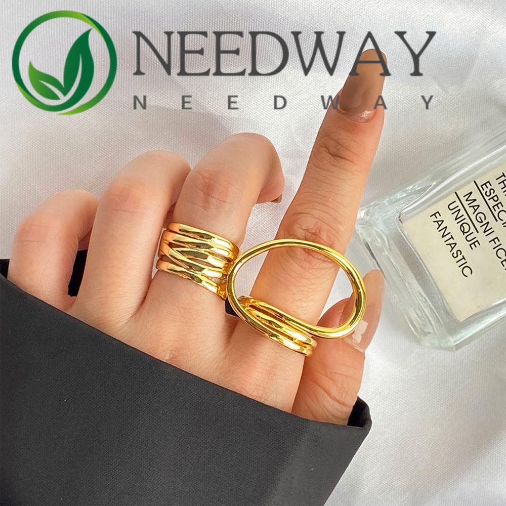 Needway  Geometric Women Finger Ring Personality Rings Set Korean Style Rings Trendy Chain Punk Creative Frog Crystal Portrait Coin