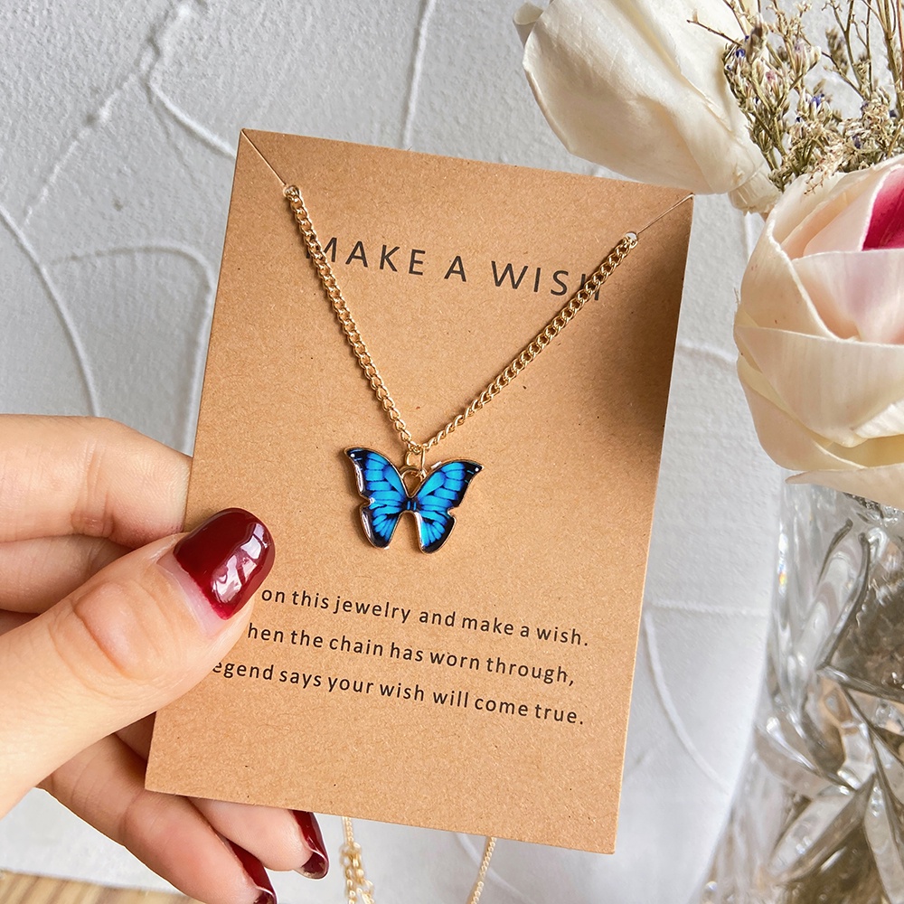 Colorful Fashion Butterfly Necklaces Korean Bow Pendant Necklace Silver Chain Women Jewelry Accessories