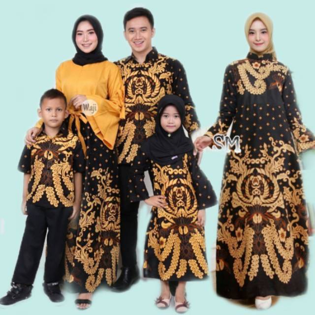  Baju  batik couple  keluarga  motif gurita kuning milenial 