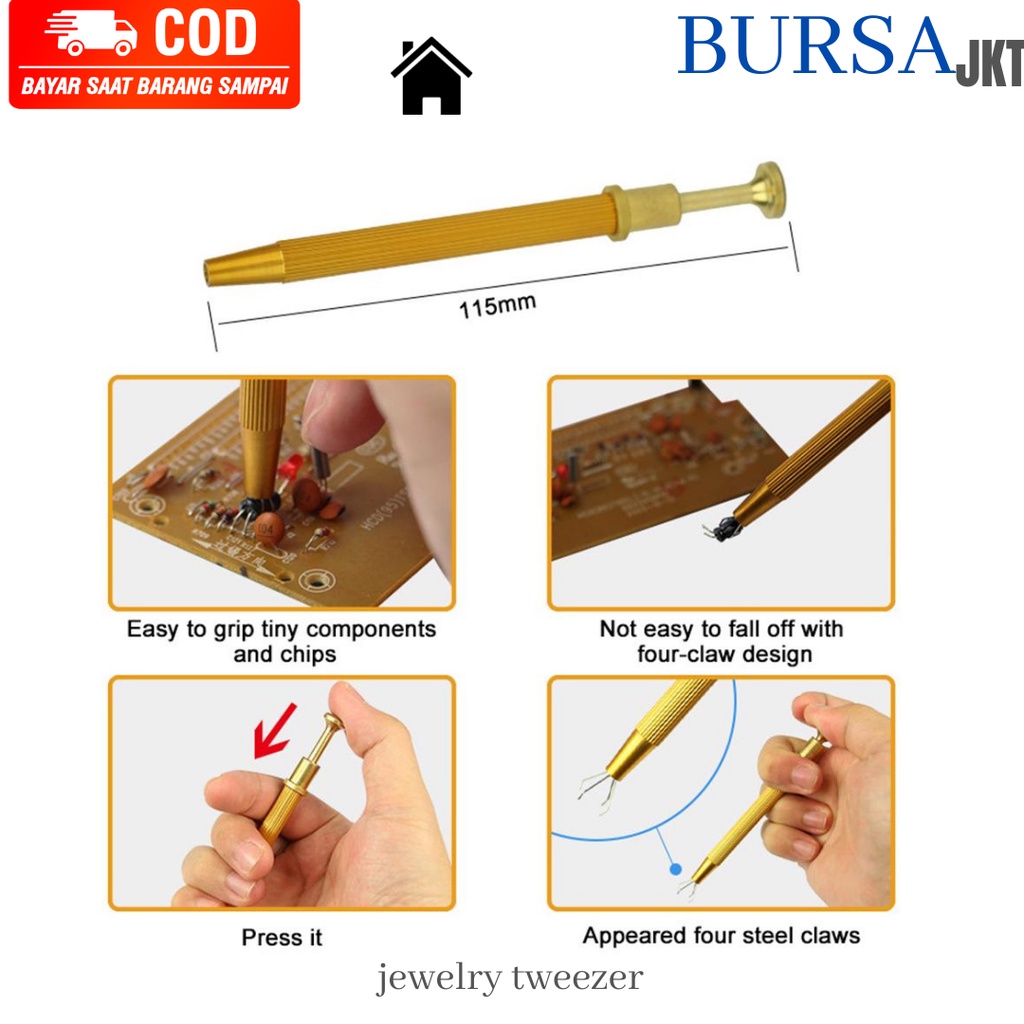 PINSET ALAT CAPIT PCB BERLIAN DIAMOND 4 CABANG MODEL PEN 118 MM STAINLESS PERTUKANGAN REPARASI