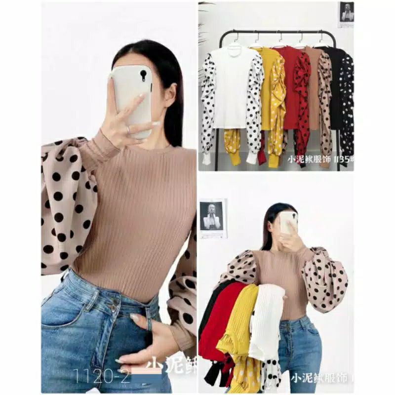 BLOUSE RAJUT RUSIA / BLOUSE LENGAN BALON / ATASAN RAJUT IMPORT / BLOUSE KODE 152