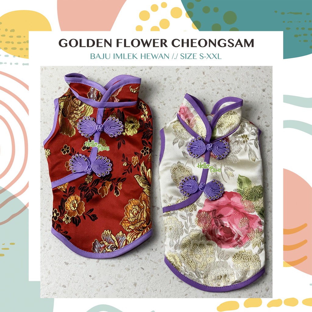 Golden Flower Cheongsam for Pet - Baju Imlek Anjing Kucing Kelinci dll