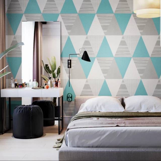 PROMO TERMURAH PAKET 5ROLL WALLPAPER DINDING RUANG TAMU STIKER DINDING MOTIF SEGITIGA MODERN BEST SELLER !!! ( BUY 4 GET 1 FREE )