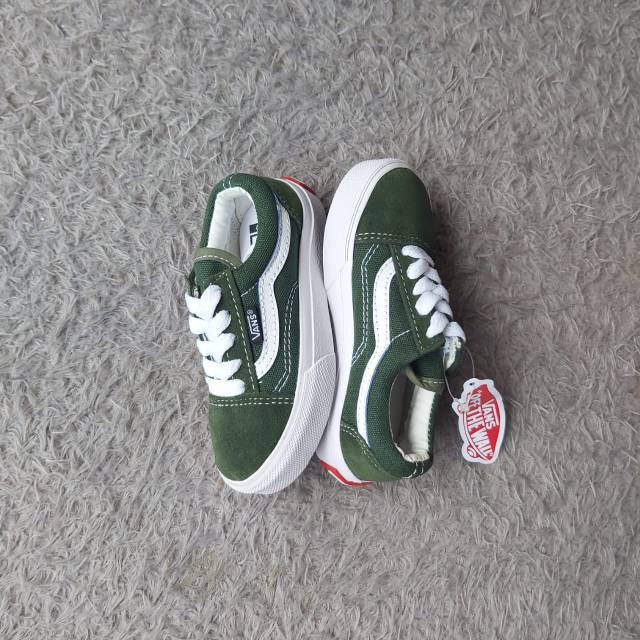 SEPATU VANS IMPOR KIDS VELCRO HIJAU ARMY GREEN PEREKAT KADO ANAK KECIL TK SD COWOK CEWEK SEKOLAH