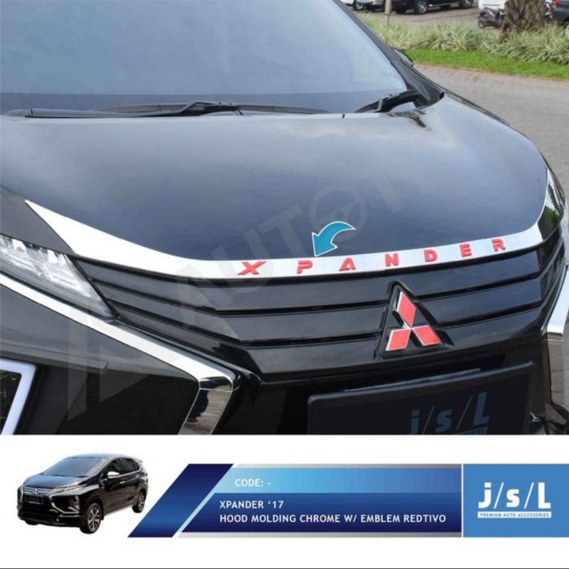 list kap mesin/ hood molding with emblem  Mitsubishi Xpander Hitam Merah Chrome jsl