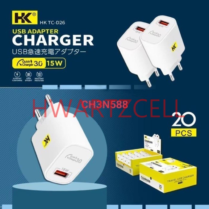 (ECER )- Charger TC Adaptor HK D26 15watt Fast Charging qc3.0 + VOOC
