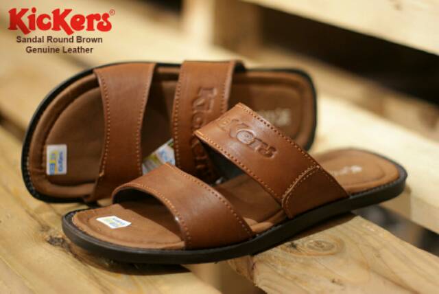 SANDAL KULIT PRIA KICKERS ROUND BLACK BROWN TAN KULIT SAPI ASLI ORIGINAL