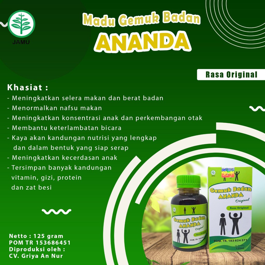 Madu Penggemuk Badan Ananda Al Mabruroh / Penambah Berat Badan DEWASA isi 125 ml