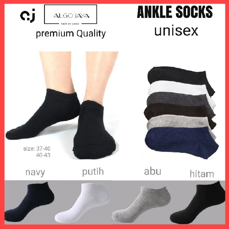  Kaos  kaki  pendek  mata kaki  warna polos  pria wanita 