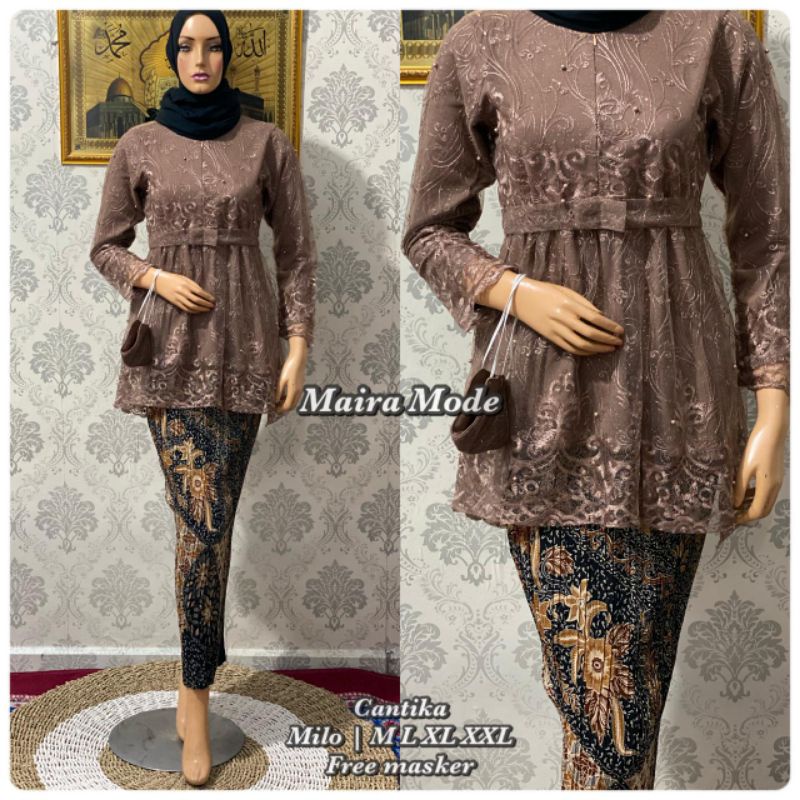 ( REALPICT ) SET KEBAYA BLOUSE CHANTIKA MODERN ~ KEBAYA BROKAT TILLE WISUDA ~ KEBAYA TILLE MEWAH ~ S