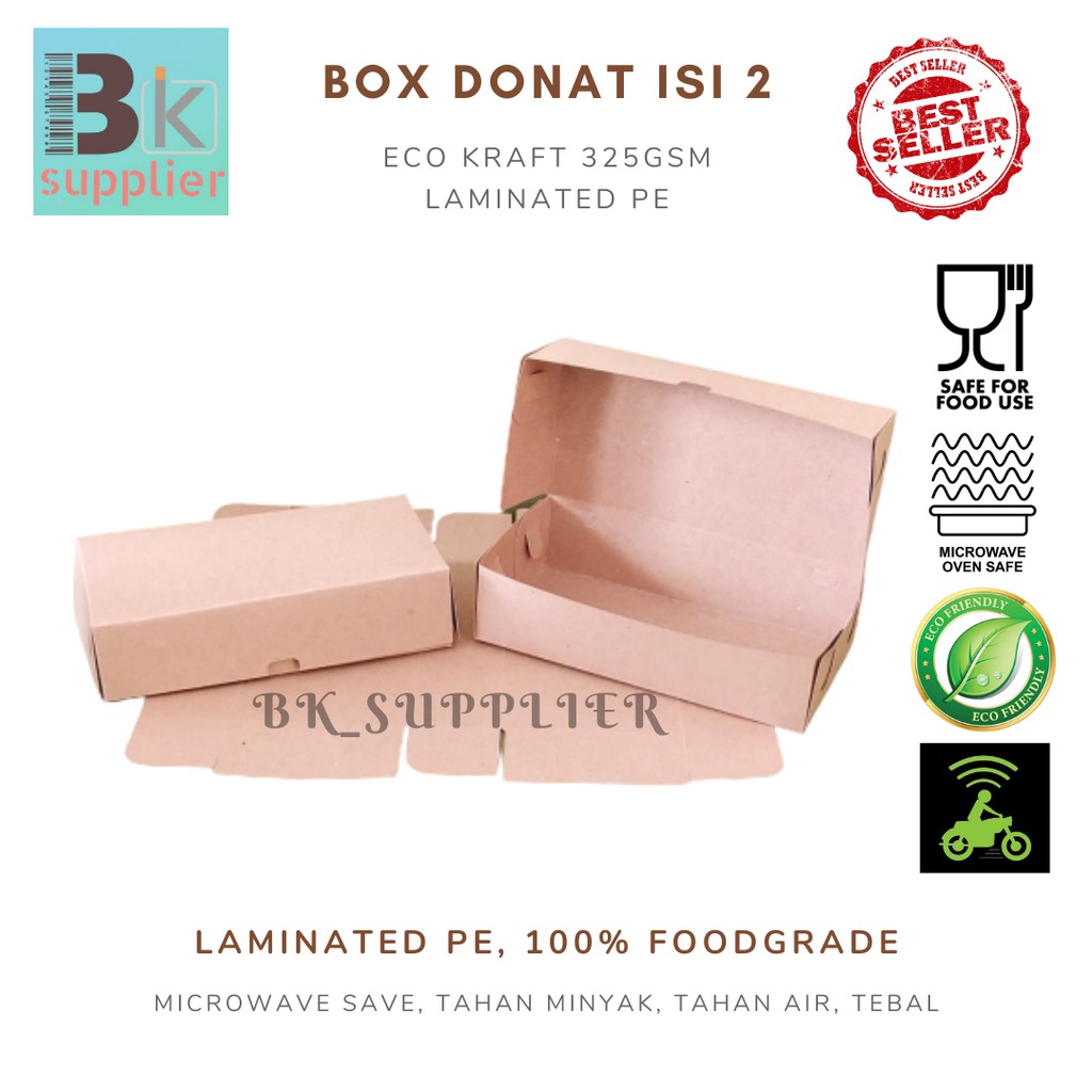 Box Dus Donat Kraft isi 2 1pcs / Box Donat / Box Donat Laminasi / Box Donat Murah