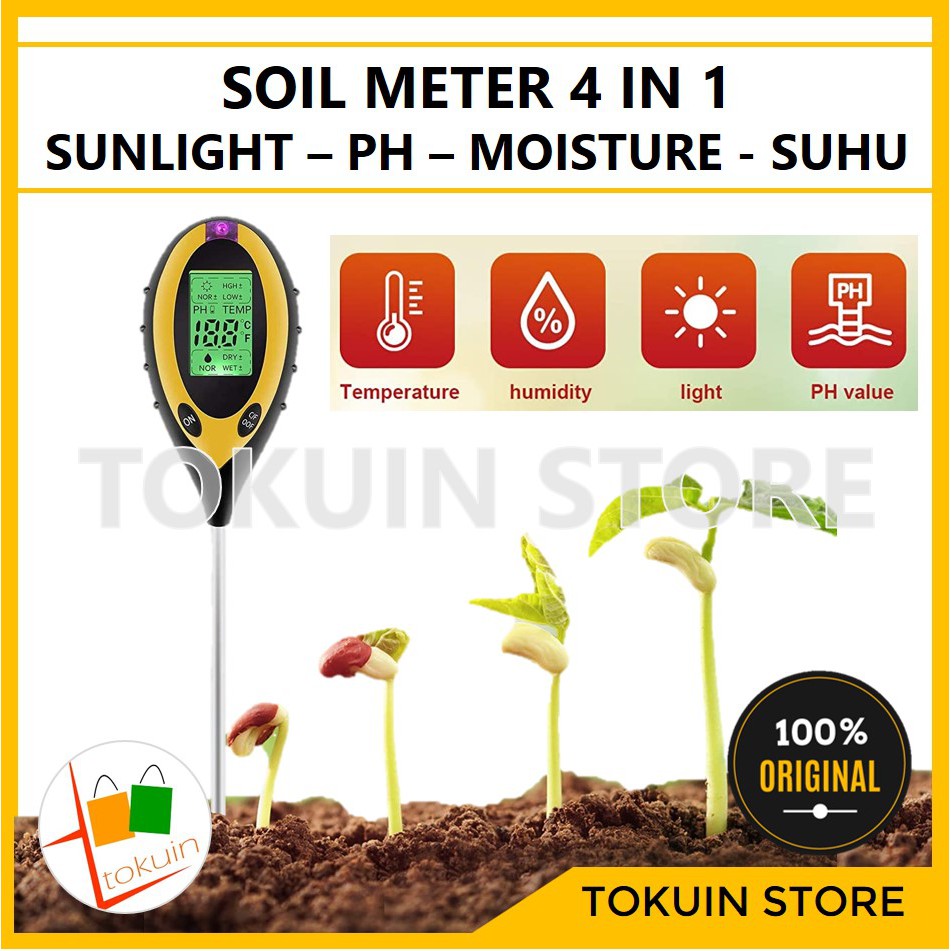 Soil Meter Tester 4 in 1 Digital Suhu Moisture ph Tanah Hidroponik