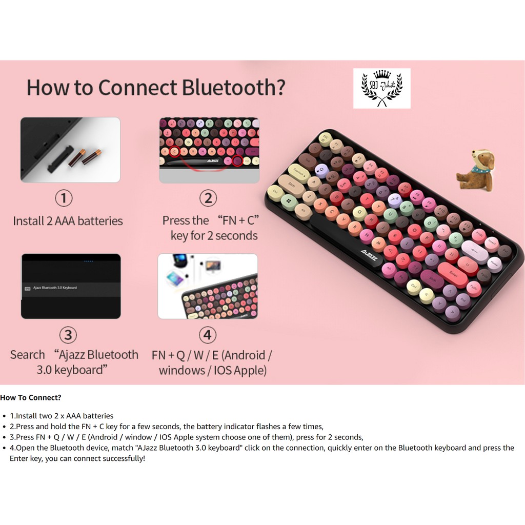 Ajazz Keyboard BLUETOOTH Premium model Retro Wireless Colorful 308i 84 keys IOS Android Tablet ipad