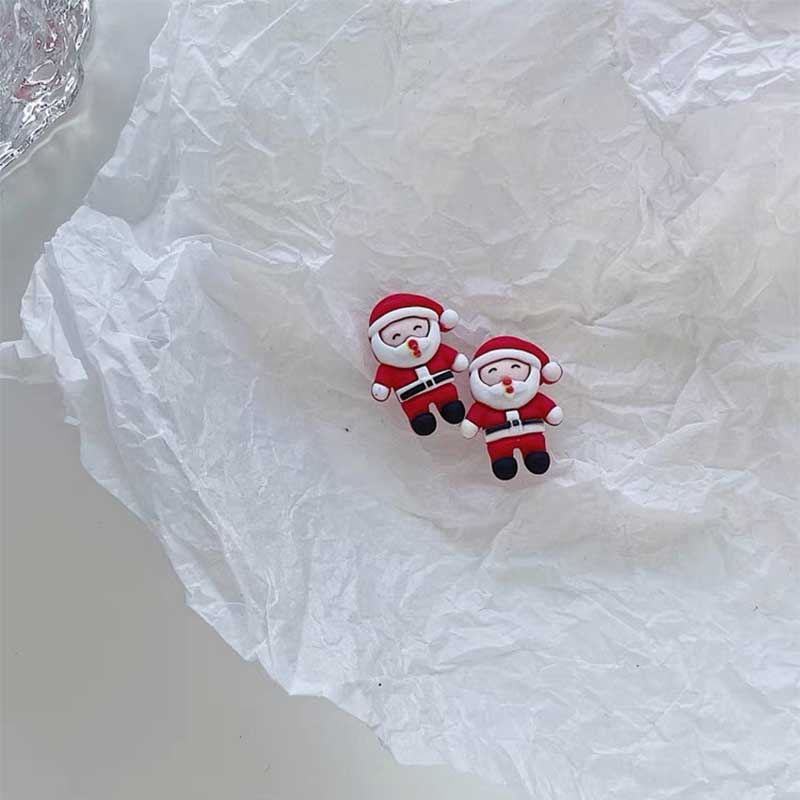 Anting Stud Desain Pohon Natal Santa Claus Snowman Rusa Bahan Resin Untuk Wanita