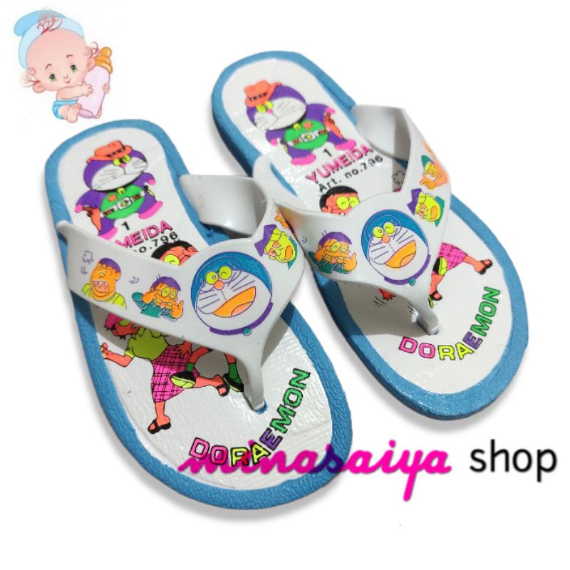 YUMEIDA Sandal Sendal Jepit Karet Bayi Anak Cewek dan Cowok Motif Doraemon