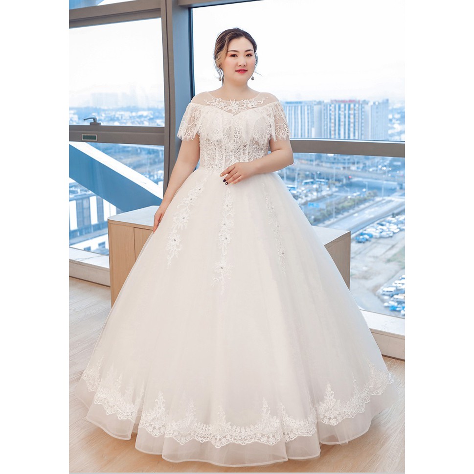 Gaun Pengantin 2012002 Putih Lengan Siku Big Size Wedding Dress Gown