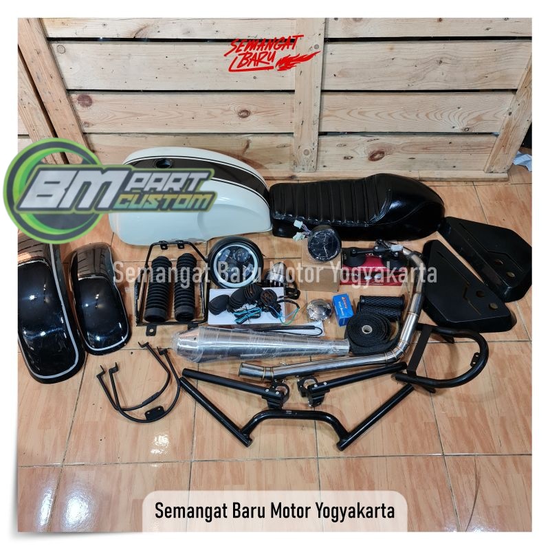 PAKET CAFERACER SCORPIO TIGER THUNDER125 MEGAPRO PULSAR TVS LIS ATAS FULLSET SEMOTOR LENGKAP
