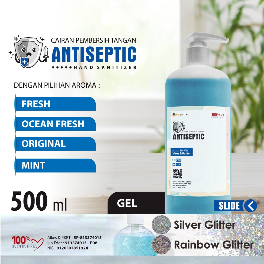 Hand Sanitizer Gel Antiseptic Gilter Varian Aroma Segar Kemasan 500ml Pump