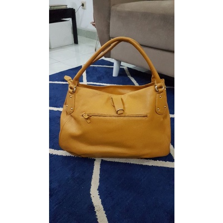Tas Papillon kulit ori warna kuning kunyit Preloved second bekas