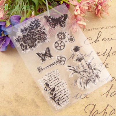 Clear Stamp (Stempel Transparan/Bening - Flower Key Butterfly