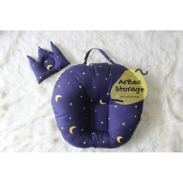 sofa bayi / tempat tidur bayi / baby launcer free tas mika dan bantal mahkota bulan bintang navy