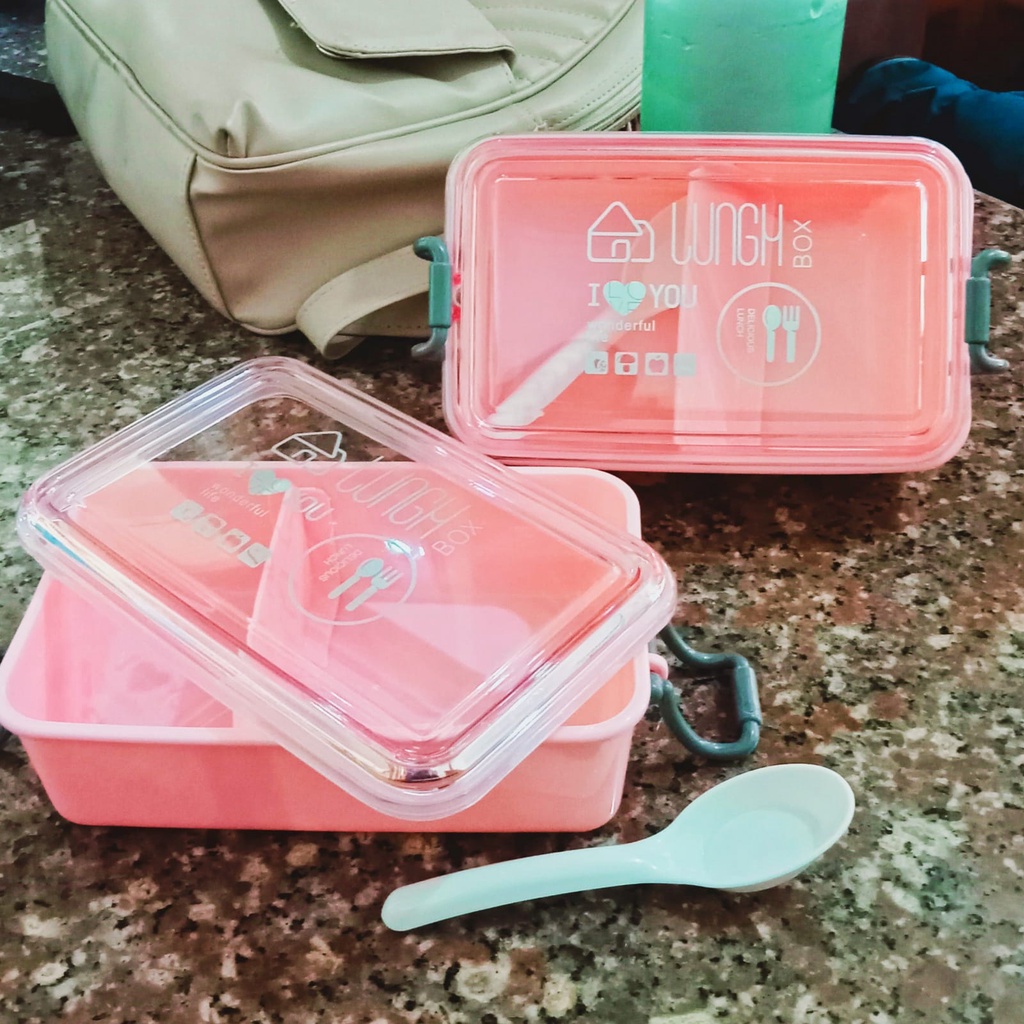 Mikusoo Kotak Bekal Lunch Box Makan Siang Tutup Bening Transparan Anak Dewasa 2 Sekat