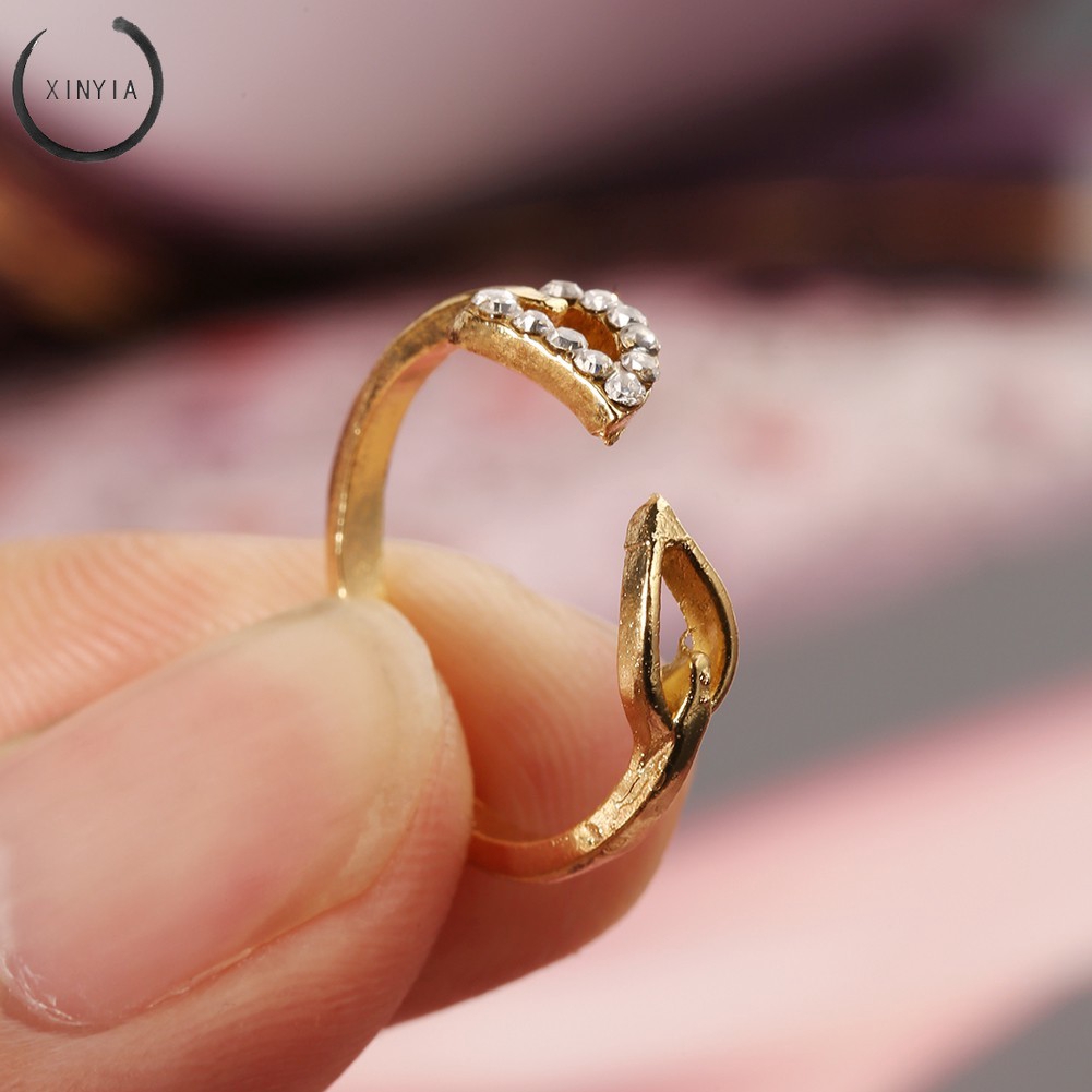 Cincin Daun dengan Berlian Imitasi Adjustable