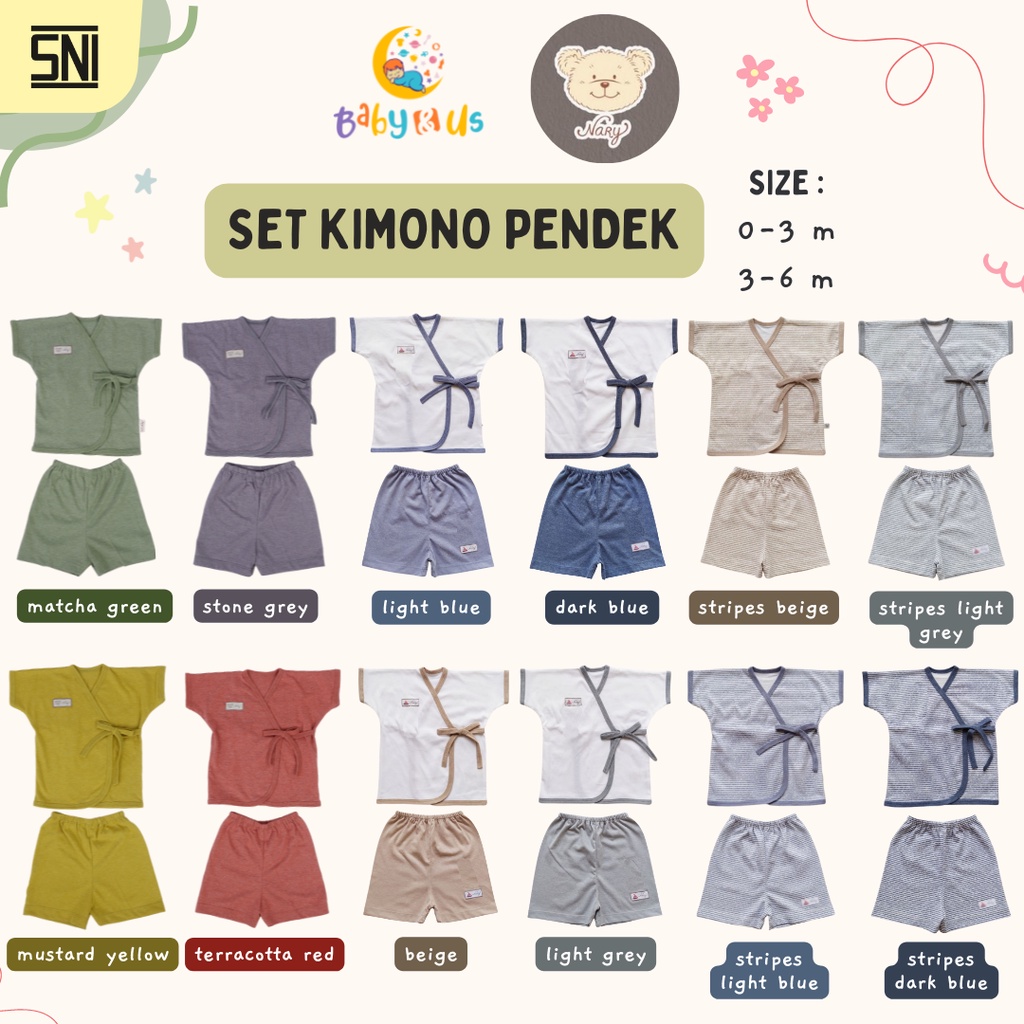 Kimono Pendek Set Nary Baby - Set Kimono Bayi Lengan Pendek Celana Pendek Bahan Kaos 0-3 3-6 bulan