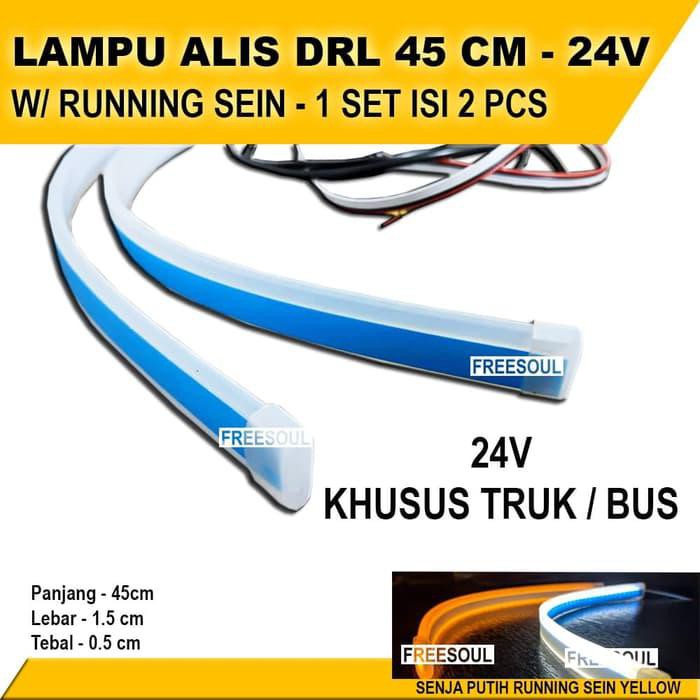 Lampu Led Alis Mobil Truk - Drl Flexibel Slim 45 Cm Untuk Bus - 24V