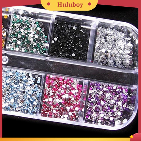 Huluboy Huluboy♡ 1200pcs Stiker Kuku Bling 2mm Warna Campur Bahan Akrilik + Case