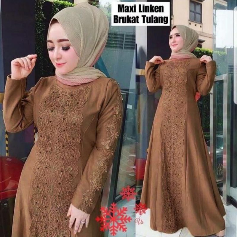 SIZE.M.L.XL.XXL.Gamis maxi HIKANA /Gamis Muslim Dewasa-Remaja Bahan Moscrepe Premium Kombinasi Bruka