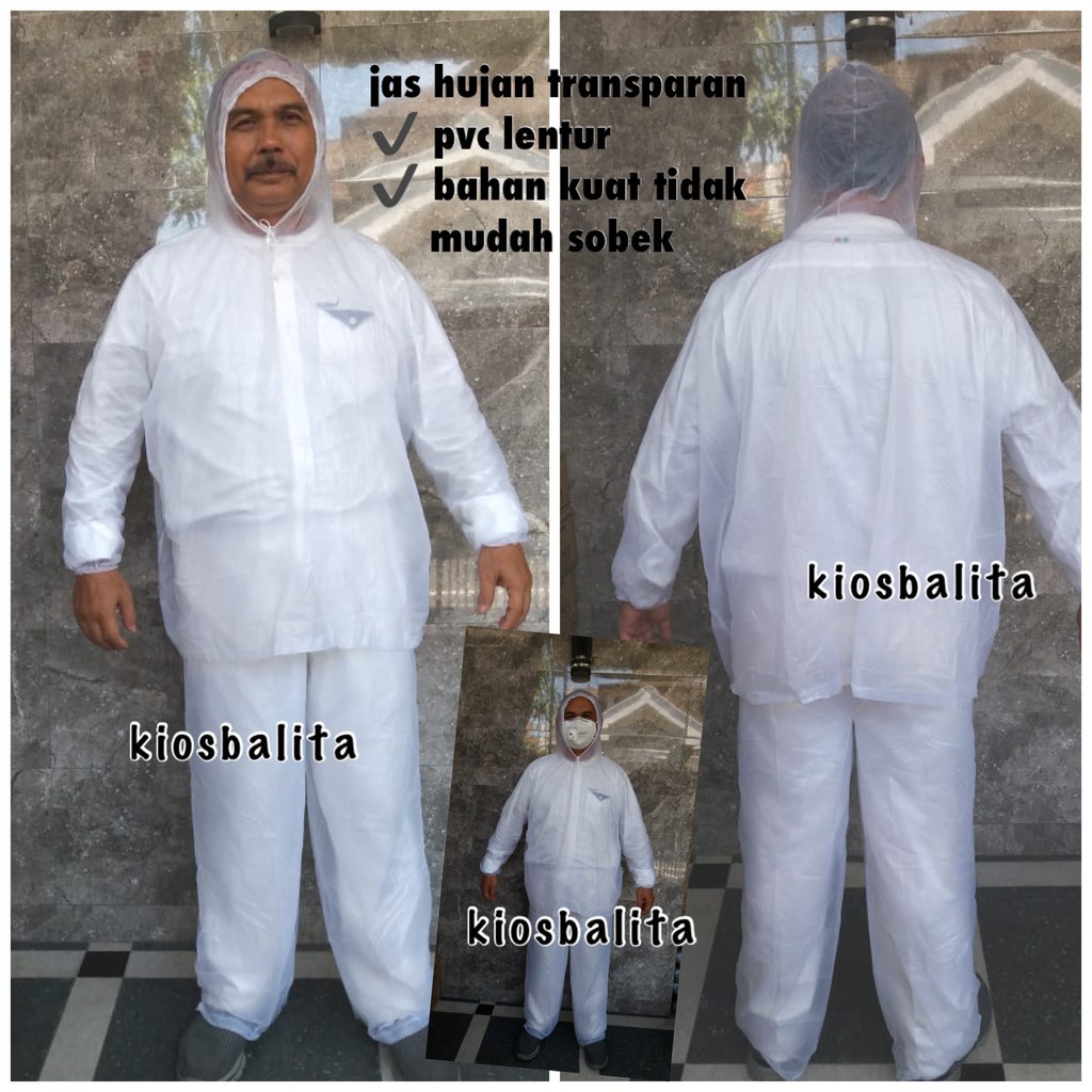 JAS HUJAN PELIKAN JAKET CELANA TRANSPARAN / RAINCOAT SEBAGAI ALTERNATIF PENGGANTI APD PVC LENTUR