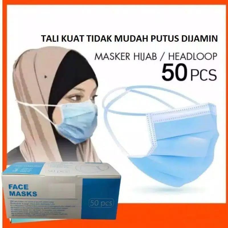 (ISI 10) MASKER HIJAB 3PLY / MASKER 3PLY / MASKER 3 PLY HITAM KEMENKES