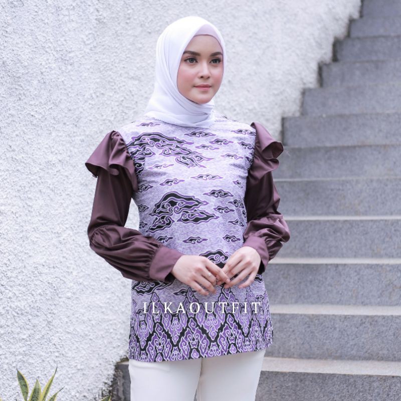Lilac Blouse Motif Mega Mendung Lavender Batik Cantik Wanita Modern Kombinasi By ILKAOUTFIT-1