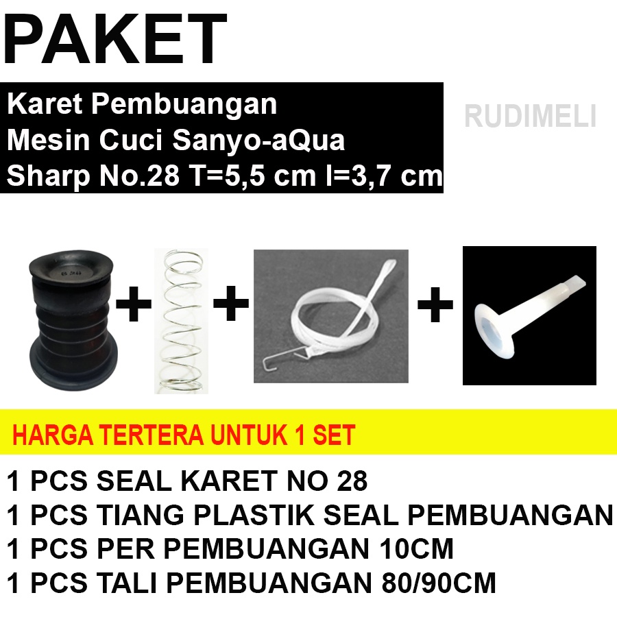Satu Set Seal Pembuangan Mesin Cuci Polytron, Sanyo, Sanken, Panasonic, Samsung, Sharp,lg(Per +karet+tiang+tali tarikan)