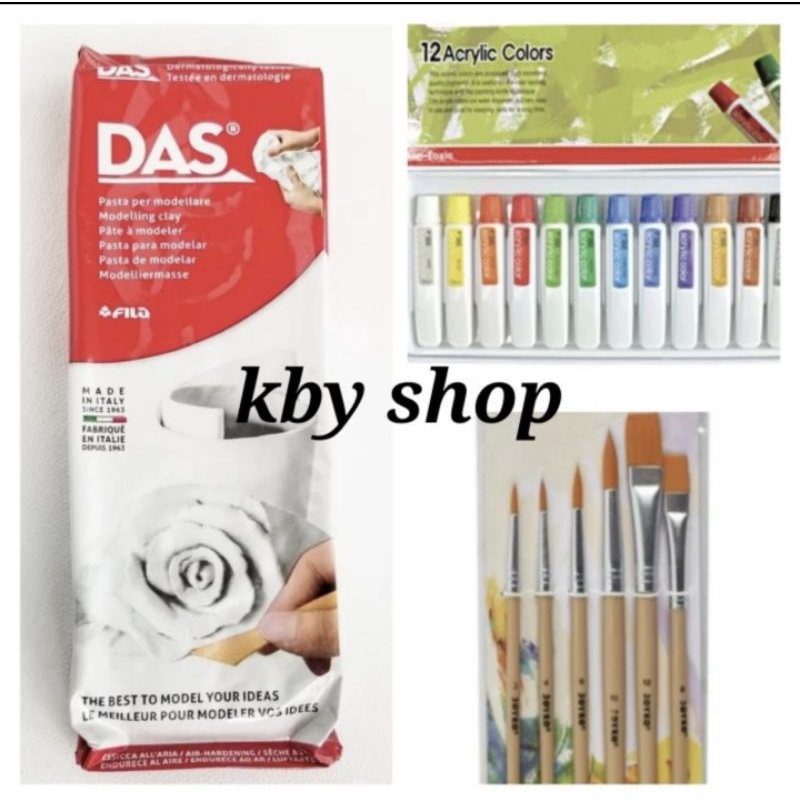 

PAKET DAS CLAY 250 GR CAT ACRYLIC 12 WARNA DAN KUAS 6BUAH akrylik