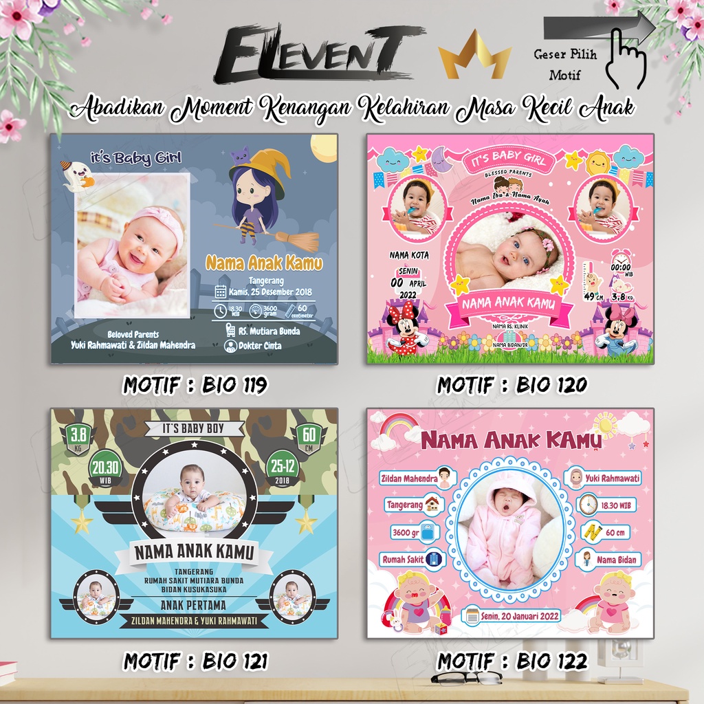 Miliki Softfile Biodata Bayi Data Kelahiran Anak Harga Terjangkau Banyak Pilihan 182 Motif Unik Tinggal Cetak Sendiri dengan data Desain bayi Newborn Baby untuk pajangan walldecor bingkai  pigura popup dllbisa Murah-119-122