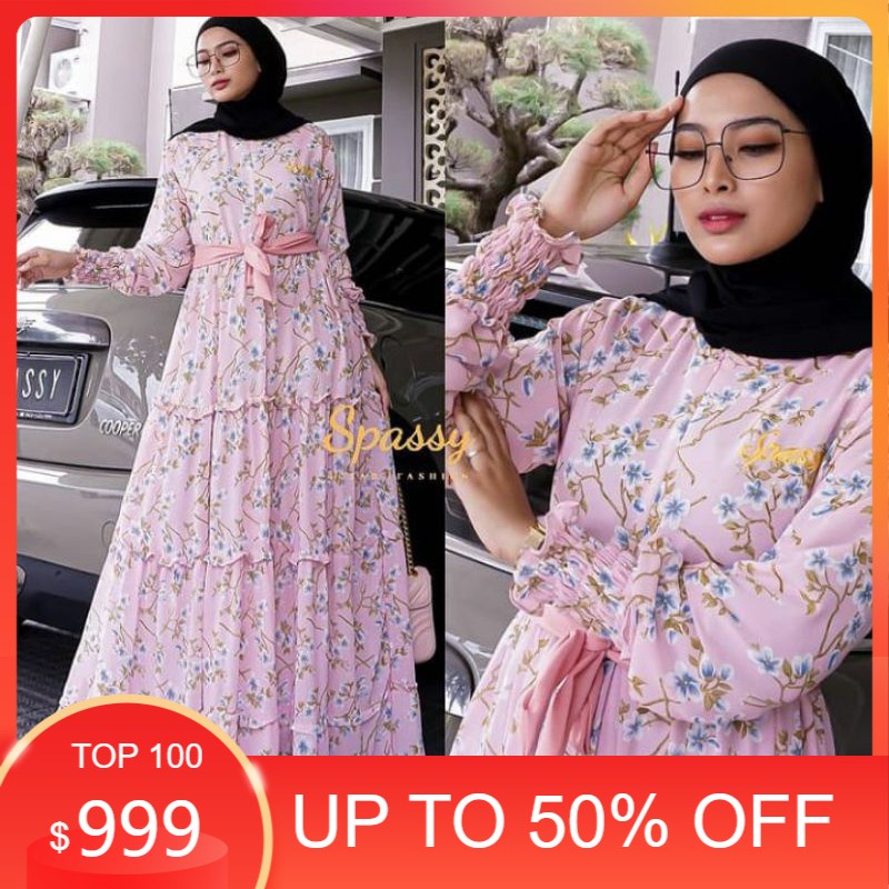 Liska Maxy ORI by spassy / dress ceruty motif bunga ld 110 / gamis busui kekinian